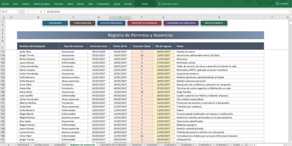 Como llevar control de vacaciones en excel