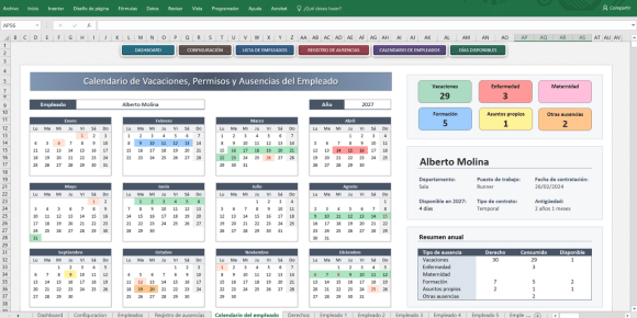 Control de vacaciones en excel