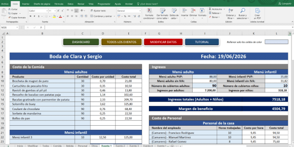 Excel para catering y eventos