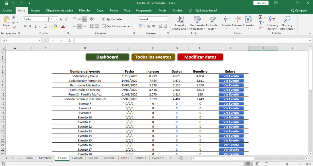 Presupuesto para Eventos Plantilla Excel