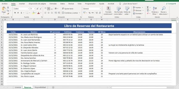 Libro de reservas plantillas Excel gratis