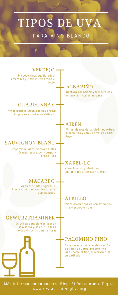 Infografía de los Tipos de uva para vino blanco