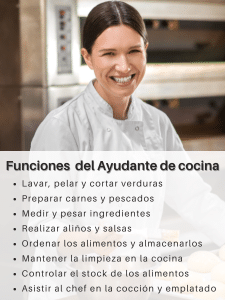 ¿Cuáles son las funciones de un ayudante de cocina?