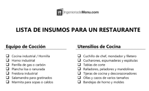 Lista de productos de un restaurante
