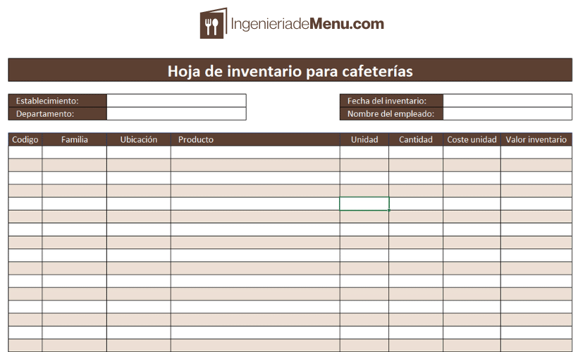 Inventario para una cafeteria