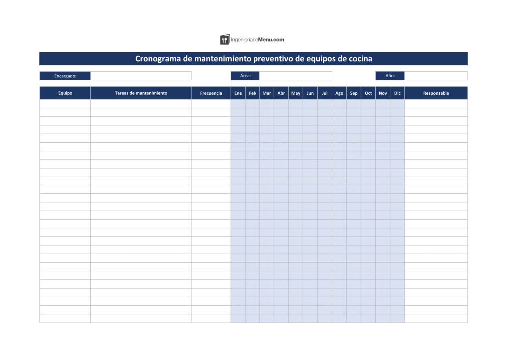 Cronograma de mantenimiento preventivo de equipos de cocina en pdf