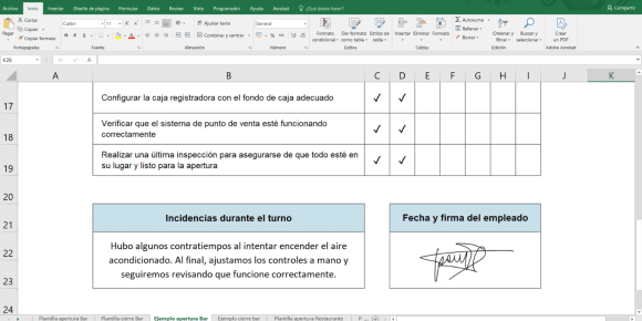 Checklist de apertura de bar