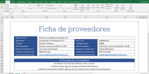 Ficha de proveedores para restaurantes