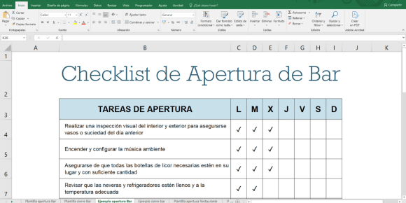 Checklist de tareas de bar y restaurante