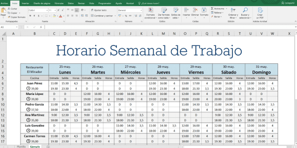 Plantilla horarios restaurante