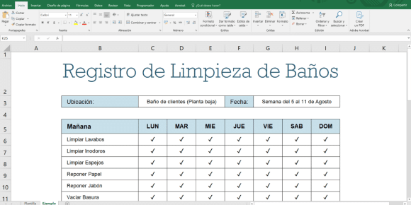 Plantilla registro limpieza baños excel