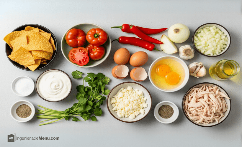 Ingredientes para receta estándar de chilaquiles