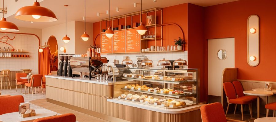 el color naranja en la psicología del color para restaurantes sociales