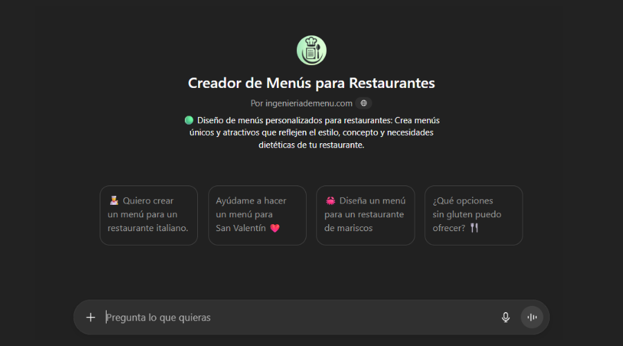 GPT para crear el menú de un restaurante