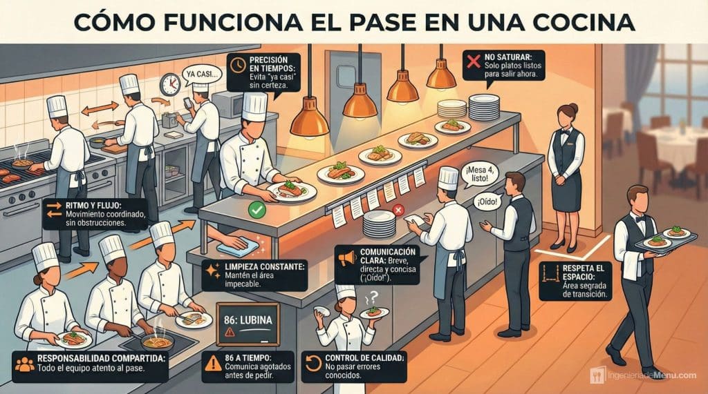 Cómo funciona el pase en una cocina profesional