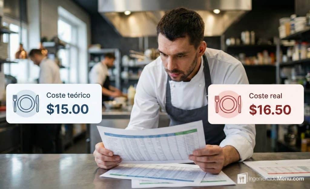 Coste teórico y coste real en un restaurante