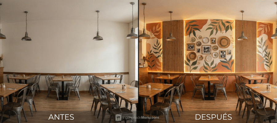 Muro decorativo en un restaurante