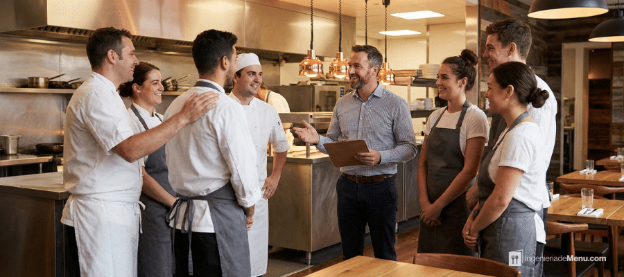 Briefing diario de cocina y sala en un restaurante