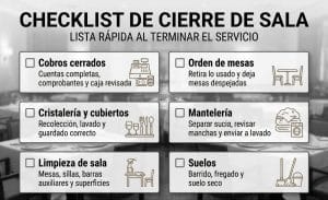 Checklist de apertura y cierre de sala: Rutina diaria de servicio