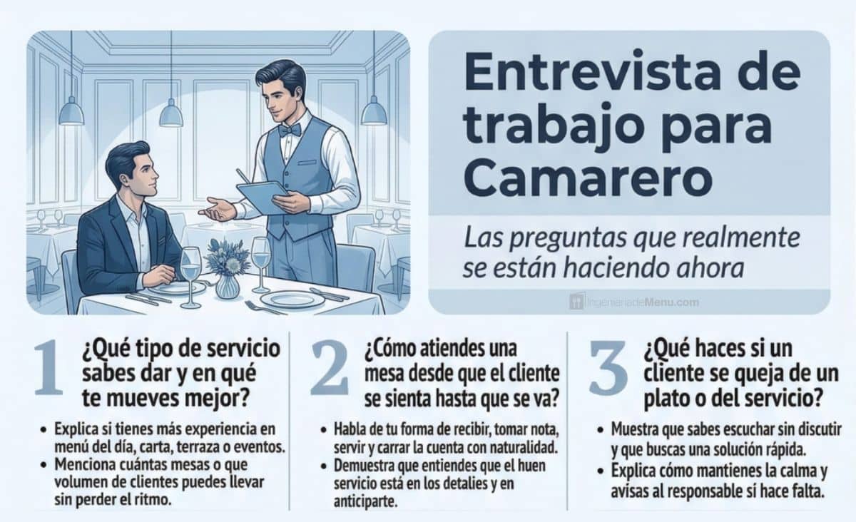 Preguntas y respuestas para entrevista de Camarero