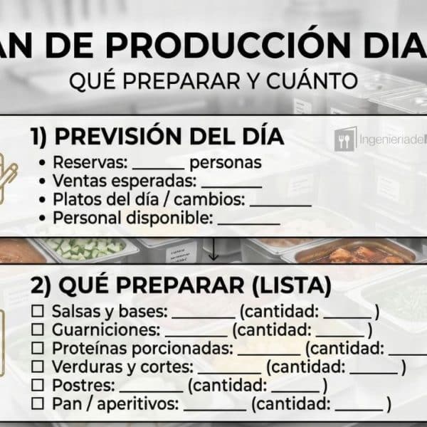 Plan de producción diario de cocina: Qué preparar y cuánto
