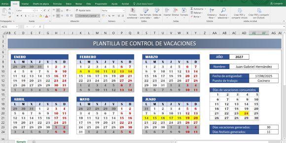 Plantilla excel para control vacaciones empleados gratis