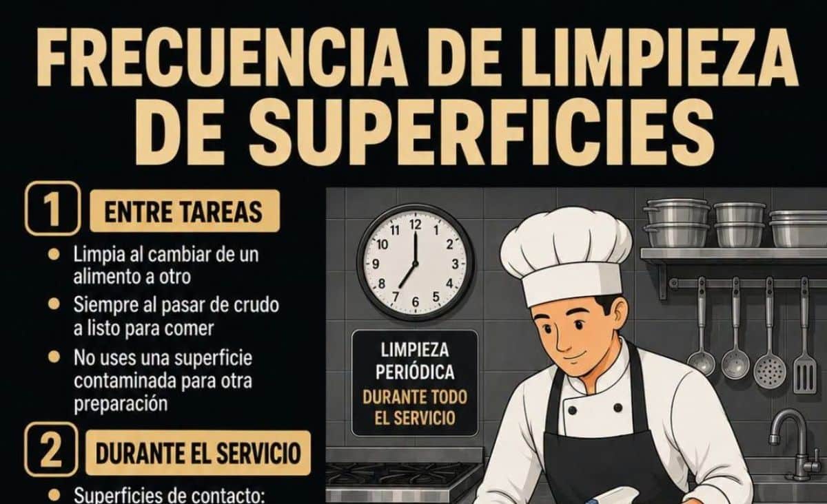 ¿Cada cuánto limpiar las superficies de una cocina profesional?