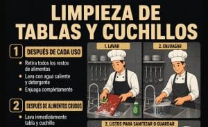 Limpieza de tablas y cuchillos en restaurantes